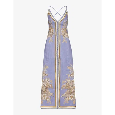 Zimmermann Womens Blue Floral Ottie Paisley-print Linen Maxi Dress