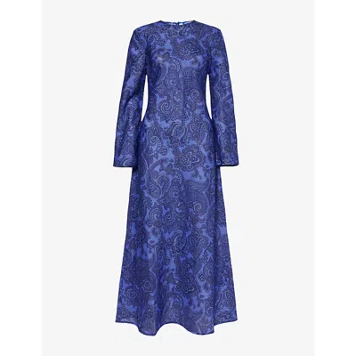 Zimmermann Womens Blue Paisley Ottie Paisley-print Linen Maxi Dress