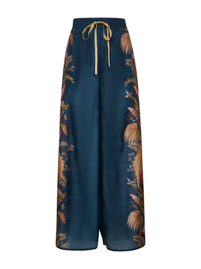 Zimmermann Women Blue Palm Floral Habotai Silk Ascension Trousers