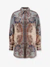 Zimmermann Womens Blue Cream Indienne Ascension Manstyle Graphic-pattern Silk Shirt