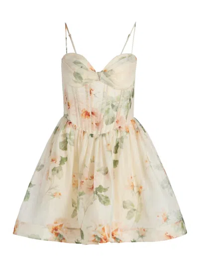 Zimmermann Women's Carousel Floral Linen-silk Corset Minidress In Neutral