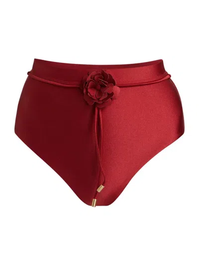 Zimmermann Women's Cascadian Flower High-rise Bikini Bottom In Red