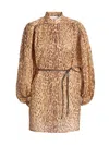 Zimmermann Cascadian Leopard Print Long Sleeve Tunic Dress In Brown