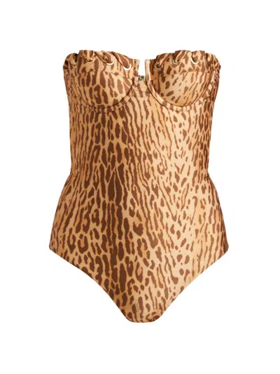 Zimmermann Women's Cascadian Leopard Print One-piece Balconette Swimsuit In Brown