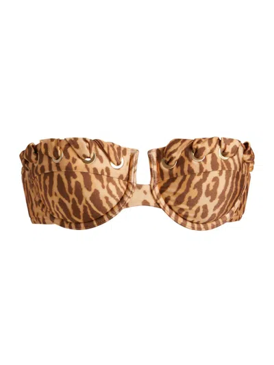 Zimmermann Women's Cascadian Leopard-printed Balconette Bikini Top In Brown