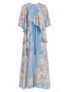 Zimmermann Womens Teal Blue Botanical Cascadian Flared-panels Cotton And Silk Maxi Dress Xl In Blue