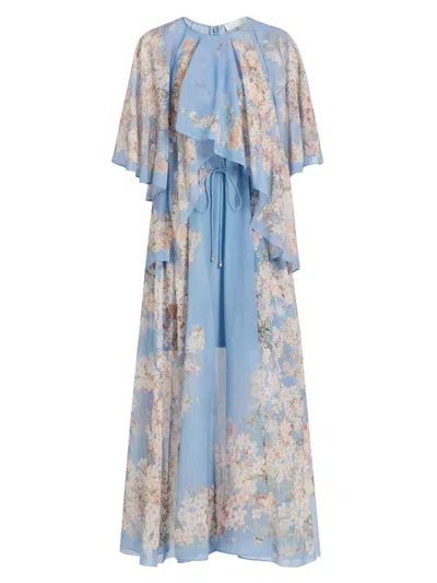 Zimmermann Women's Cascadian Tiered Maxi Dress In Blue