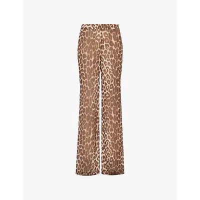 Zimmermann Womens Chocolate Leopard Print Flared-leg High-rise Crepe Trousers In Animalier1