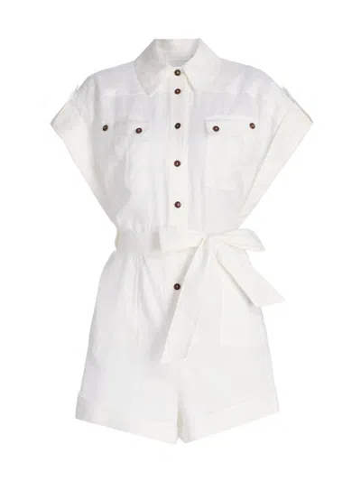 Zimmermann Women's Coco Cuffed Linen Romper In White