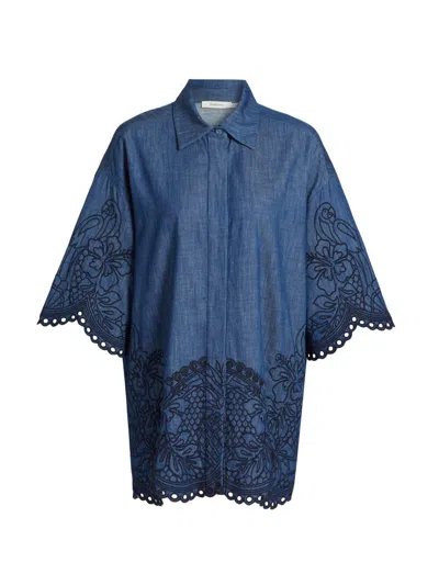 Zimmermann Women's Coco Embroidered Denim Shirt In Blue