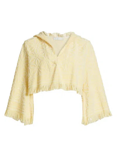Zimmermann Women's Coco Floral Cotton Crop Hoodie In Yellow