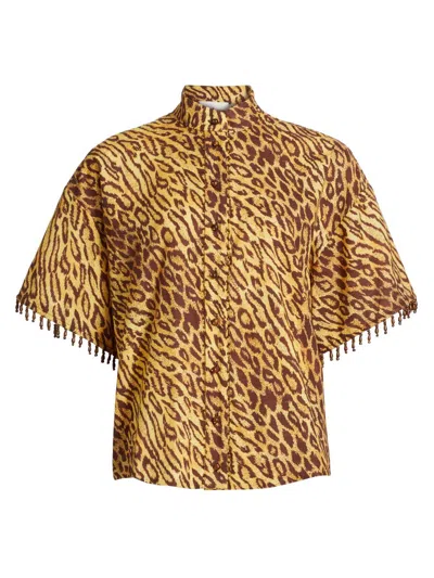 Zimmermann Women's Coco Leopard Print Cotton Cover-up Shirt In Brown