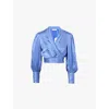 Zimmermann Womens Cornflower Wrap Cropped Silk Top In Indigo