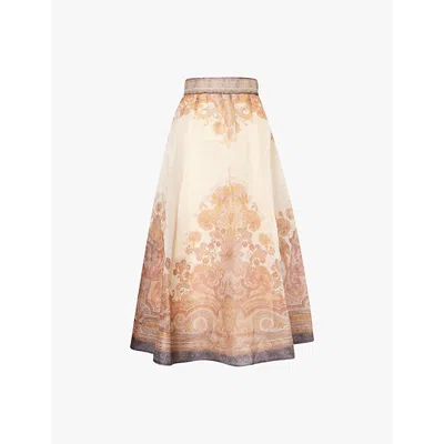Zimmermann Illustration Printed Organza Midi Skirt In Multi