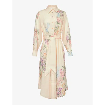 Zimmermann Womens Cream Watercolour Floral Halliday Floral-print Linen Maxi Dress