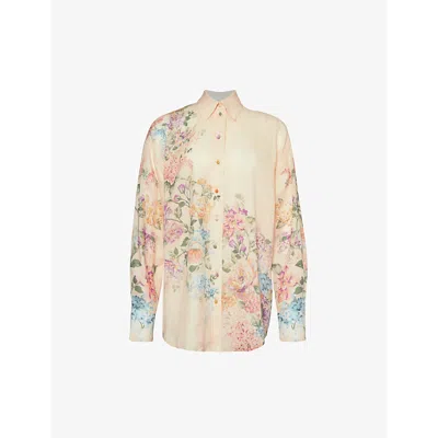 Zimmermann Womens Cream Watercolour Floral Halliday Floral-print Ramie Shirt