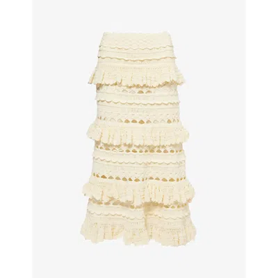 Zimmermann Womens Cream Waverly Ruffled Crochet Cotton Midi Skirt