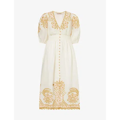 Zimmermann Waverly Floral-embroidered In Cream/gold