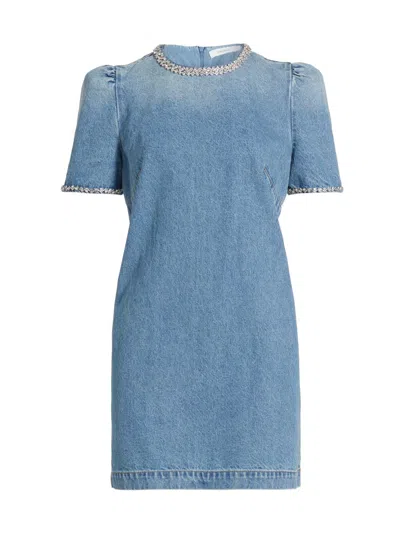 Zimmermann Women's Crush Embellished Denim Minidress In Blue