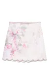 Zimmermann Delicate Floral Print Skirt With Scalloped Hemline In Pinkfloral