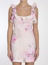 Zimmermann Crush Frill Cutout Ruffled Floral-print Linen Mini Dress In Pink