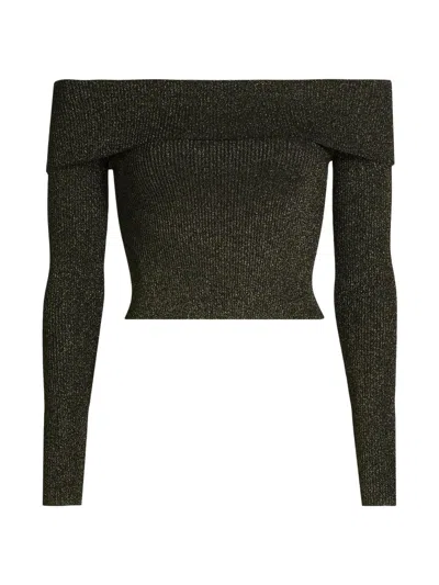 Zimmermann Women's Crush Metallic Off-the-shoulder Knit Long-sleeve Top In Gray