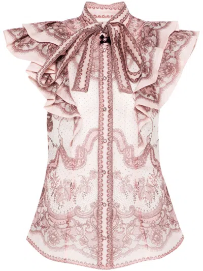 Zimmermann Crush Embroidered Ruffled Linen And Silk Top In Multi