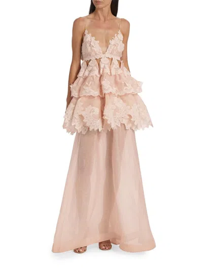 Zimmermann Women's Crush Tiered Lace A-line Gown In Pink