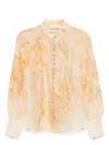 Zimmermann Crush Floral-print Linen-blend Blouse In Yelloflorl