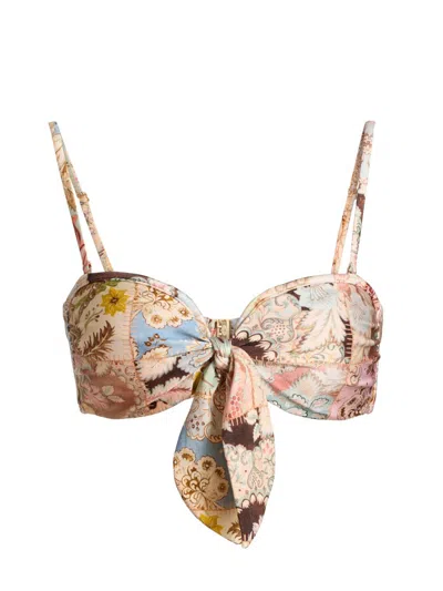 ZIMMERMANN WOMEN'S DAYLIGHT FLORAL PATCHWORK TIE BIKINI TOP