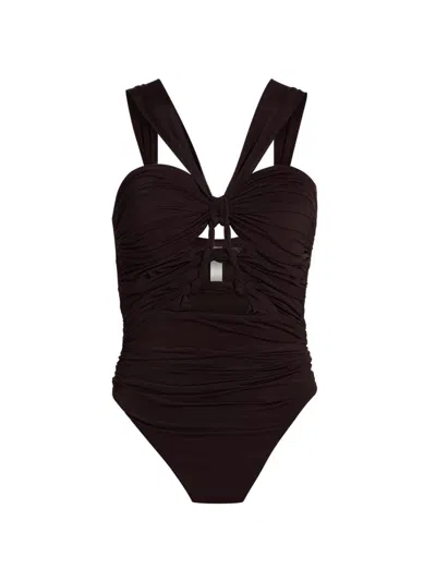 Zimmermann Daylight Cutout Ruched Swimsuit In Brown