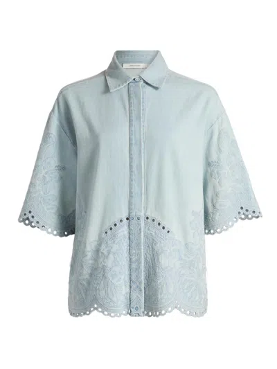 Zimmermann Womens Ice Storm Daylight Embroidered Denim Shirt Xs In Blue