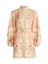 Zimmermann Linen Mini Dress With Floral Print And Scalloped Edges In Multi