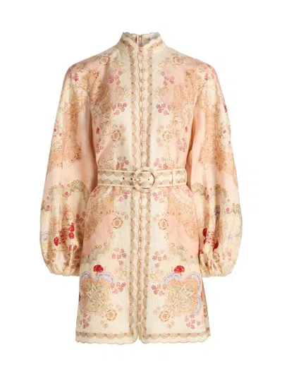 Zimmermann Daylight Multicolor Midi Dress With Long Puffed Sleeves And All-over Floral Print In Linen Woman In Yellow