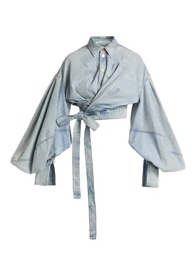 Zimmermann Women's Denim Wrap Crop Top In Blue