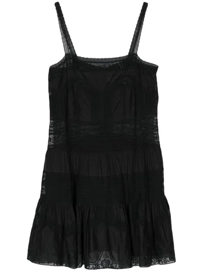 Zimmermann Halliday Cotton Lace Trim Mini Dress In Black