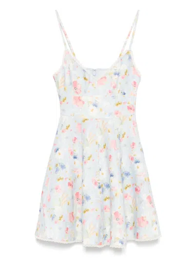 Zimmermann Lucky Lace-trimmed Floral-print Linen Mini Dress In Gray
