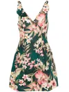 Zimmermann + Net Sustain Lexi Tie-detailed Floral-print Linen Mini Dress In Green