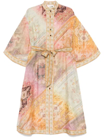 Zimmermann Tallow Midi Shirt Dress In Multicolor