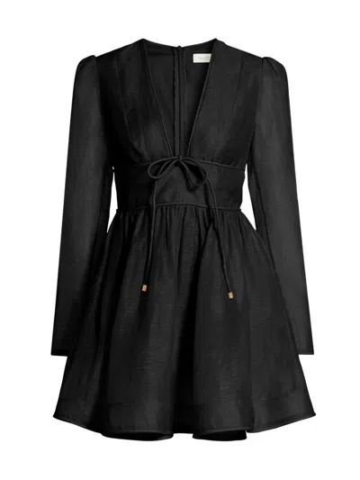 Zimmermann Women's Eden Linen & Silk Plunging V-neck Minidress In Black