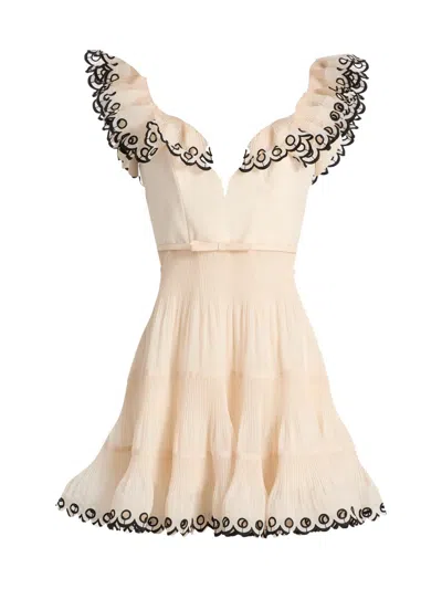 Zimmermann Embroidered Frilled Structured Mini Dress In Neutral