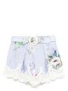 Zimmermann Womens Light Blue Floral Everley Tuck Floral-pattern Linen Shorts In Blue