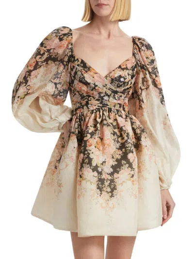 Zimmermann Women's Floral Linen & Silk Long-sleeve Minidress In Multi