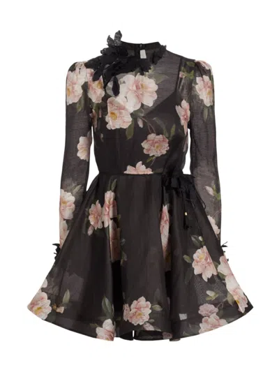 Zimmermann Women's Floral Linen-silk Fit & Flare Minidress In Black  Camellia | ModeSens