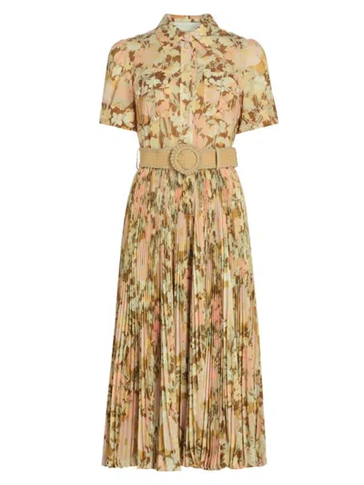 Zimmermann Women's Floral Pleated Shirtdress In Gold Peach Floral