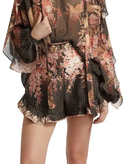 Zimmermann Women's Floral Print Flutter Shorts In Black