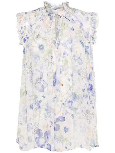 Zimmermann Natura Frilled Tank Blue Garden Print In Multi