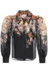 Zimmermann Pavilion Floral-print Linen And Silk-blend Shirt In Black