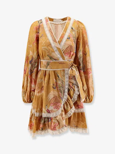 Zimmermann Women Frill Cotton Short Dress With Floral Print In Multi
