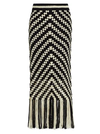 Zimmermann Women's Halliday Crochet Tassel Maxi Skirt In Chevron